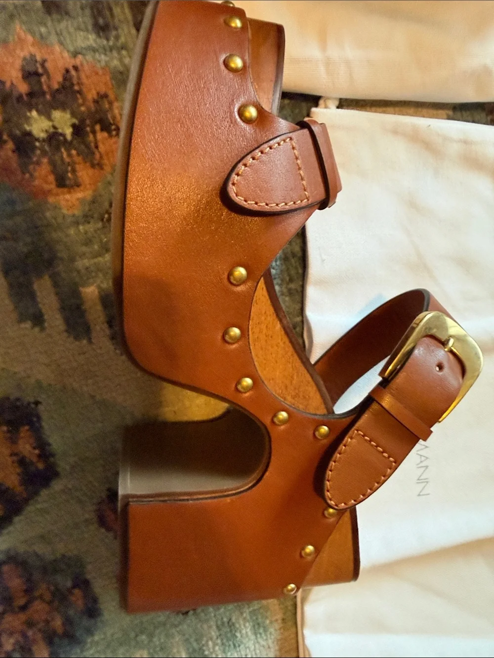Zimmermann Alight Mule. Brown Leather Platform Clog  with Studs